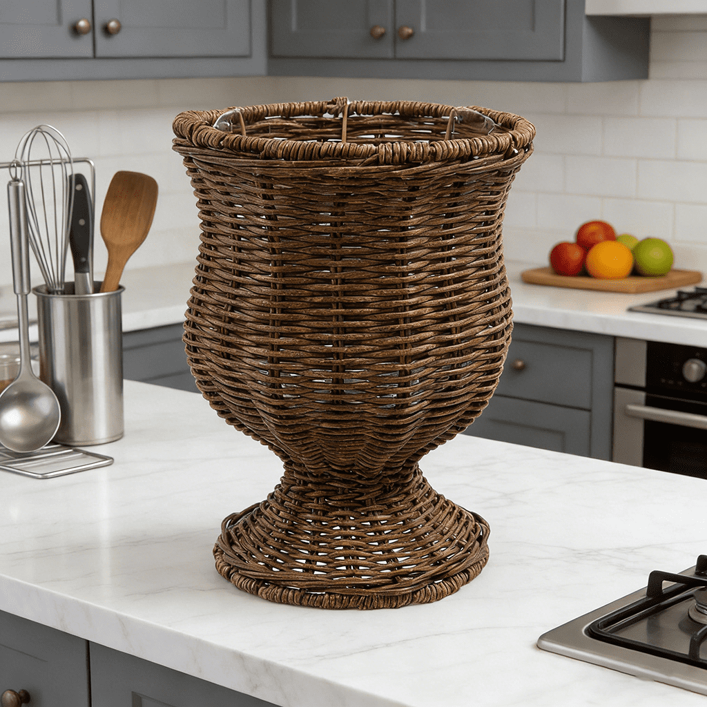 9 Inch Woven Rattan Plant Basket, Tall Rotundity Cute Design, Indoor Outdoor Decorative Storage Pot for Porch, Patio, Backyard & Home Garden, Ideal for Olive Trees & Plants