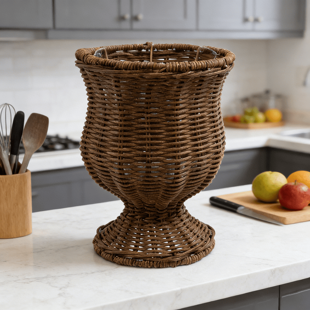 9 Inch Woven Rattan Planter Basket, Tall Rotundity Cute Design, Indoor Outdoor Decorative Pot for Backyard, Patio, Porch & Home Garden, Great for Olive Trees & Plants