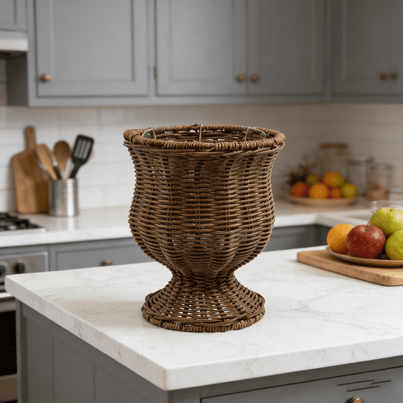 9 Inch Woven Rattan Planter Basket, Tall Rotundity Cute Design, Indoor Outdoor Decorative Pot for Backyard, Patio, Porch & Home Garden, Great for Olive Trees & Plants