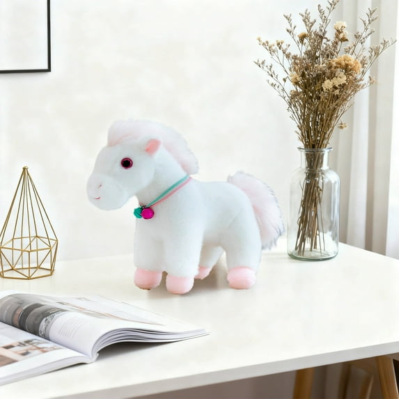 9-Inch Year of the Horse Plush Toy - Realistic Brown & White Stuffed Animal Horse, Soft Cloth Doll for Chinese Zodiac, Event & Birthday Gift White