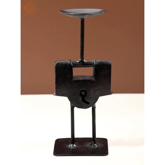 9" Iron Candle Stand with Lock Design