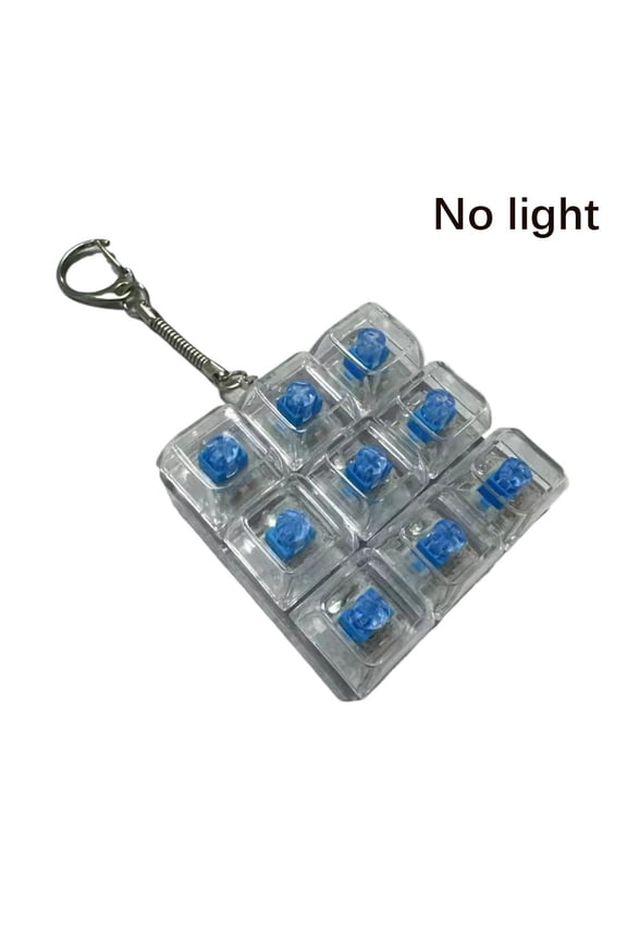 9-Key Mechanical Keyboard Fidget Keychain, Clicky Blue Switch Stress Relief Toy, Transparent Keycap Finger Sensory Toy with Snake Chain, Cute Backpack Charm & Gift for Tech Lovers - Clear White