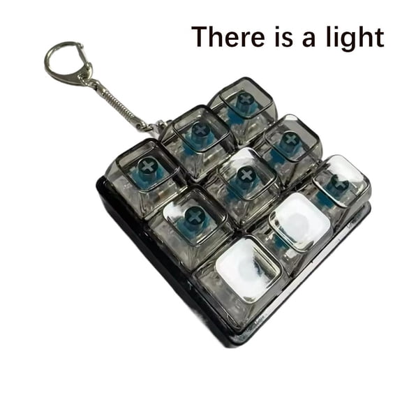 9-Key Mechanical Keyboard Fidget Keychain, Clicky Blue Switch Stress Relief Toy, Transparent Keycap Finger Sensory Toy with Snake Chain, Cute Backpack Charm & Gift for Tech Lovers - Clear Black