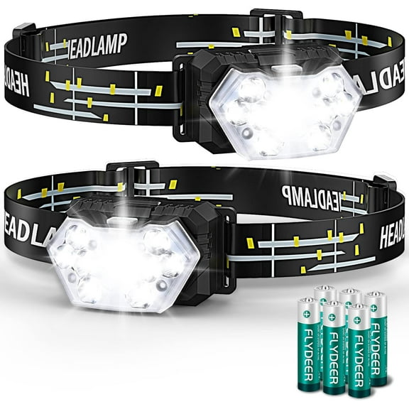 9 LED Headlamp  , 2 Packs 2000 Lumens Headlight, 6 AAA  Included, 6 Modes, Lightweight and Adjustable, IPX5   Lamp for Camping, Outdoor, Running
