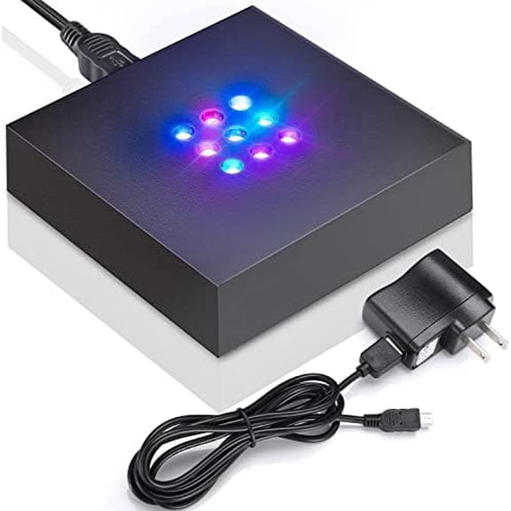 9 LED Lights Base for Crystal 3D Glass Art, USB/Battery Powered LED Display Base Stand, Pedestal Color Show Stand for Crystal Awards, Trophies, Statues, Figurines