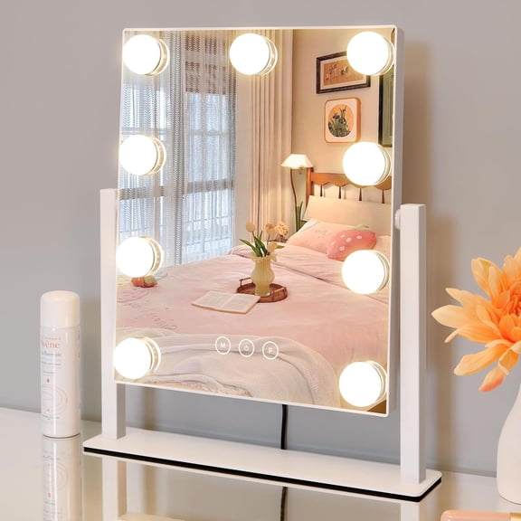 9 LED Makeup Mirror with 3-Colour Lighting Modes, Smart Touch Control, 360 Rotation, Cosmetic and Personal Care Mirror, Women's Day Gift, White