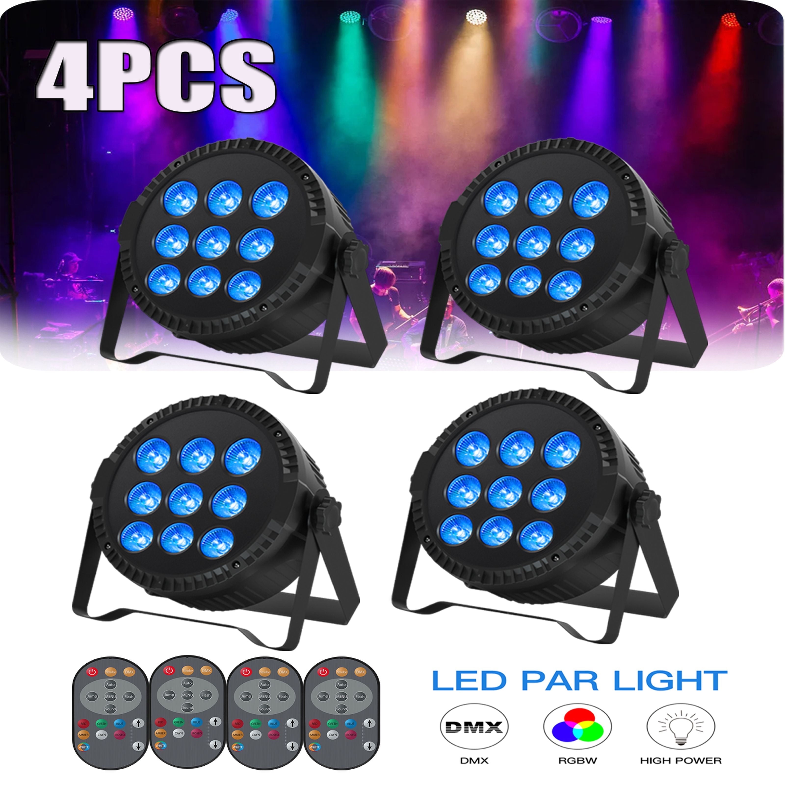 ​JAJALUYA Round 9LED RGBW Par Can 4-Pack - Sound/DMX Control for Stage/DJ/Party​