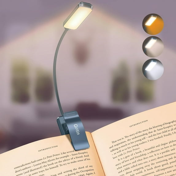 9 LED Rechargeable Book Light for Reading in Bed -Eye Caring 3 Color Temperatures,Stepless Dimming Brightness,80 Hrs Runtime Small Lightweight Clip On Book Reading Light for Kids