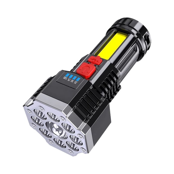 9-LED Rechargeable Flashlight, 100,000 Lumens Super Bright, Long Throw Up To 500 Meters, 4 Modes, USB Charging, Waterproof, for Camping, Hiking, Emergency, Outdoor Use