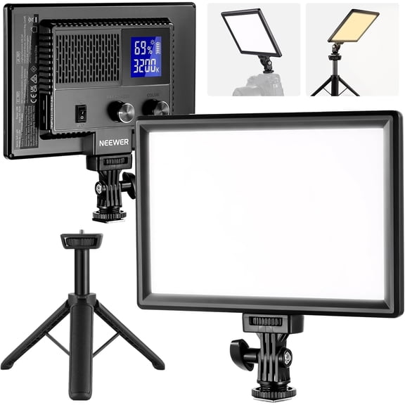 9" LED Video Light Panel, Dimmable DSLR Camera Soft Lighting with Mini Desk Tripod Stand, USB Type C Ports, 3200K~5600K CRI95+ for Studio Photography Video Recording Live Streaming, NL-116AI