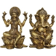 9" Lakshmi Ganesha In Brass | Handmade | Made In India - Brass Statue