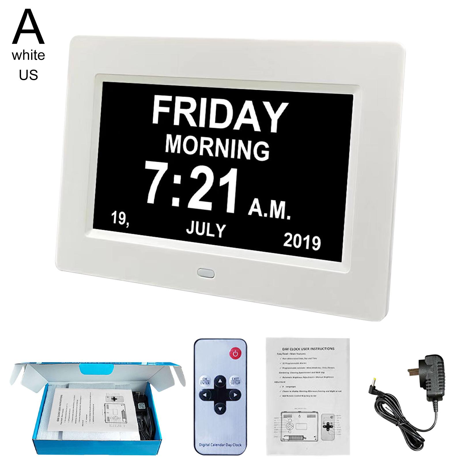 9 Languages Digital Calendar Day Clock 7 Inch Large Screen Display Time