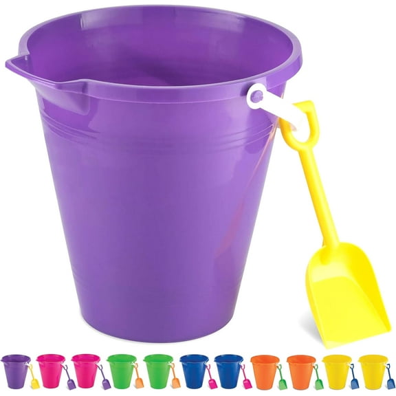 4E's Novelty 12 Pack Large Sand Bucket with Shovel, 9" Beach Bucket Set, Sand Castle Toys for Kids
