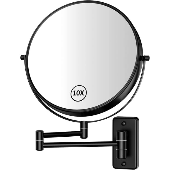 9" Large Size Wall Mount Magnifying Mirror, 1X/10X Magnification Double-Sided, 360 Swivel Extendable Cosmetic Vanity Round Shaving Bathroom Mirror for Men and Women