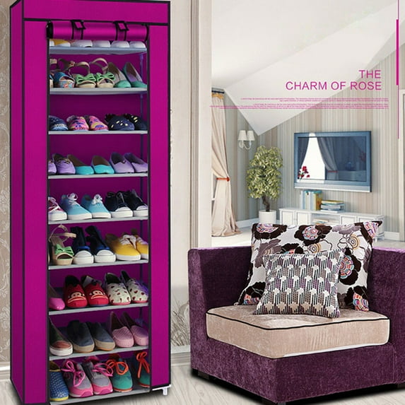 9 Lattices Shoe Rack Organizer, Fashionable Room-Saving Shelf Shoe Rack for Door, Non-woven Fabric Shoe Cabinet with doors for Home, (22.83" L x 11.4" W x 63" H)