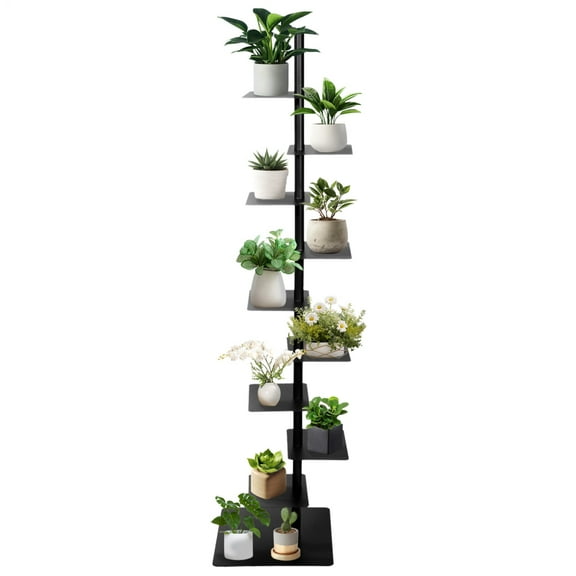 9-Layer Modularized Flat Base Anti-Tip Tall Narrow Ladder Bookcase for Books Photos Small Plant Pots