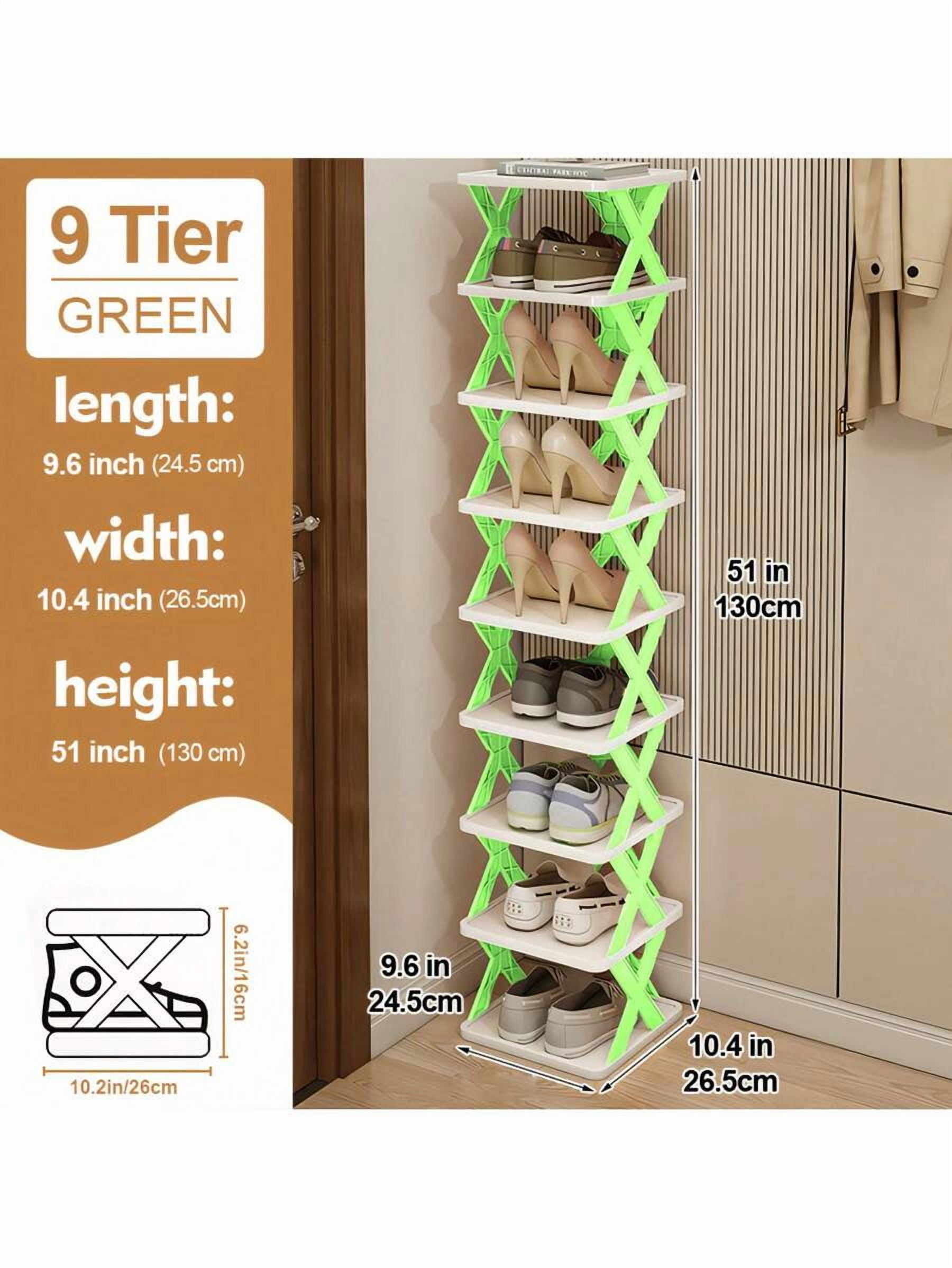 9-Layer Narrow Entrance Shoe Rack – Plastic Vertical Shoe Storage Box ...