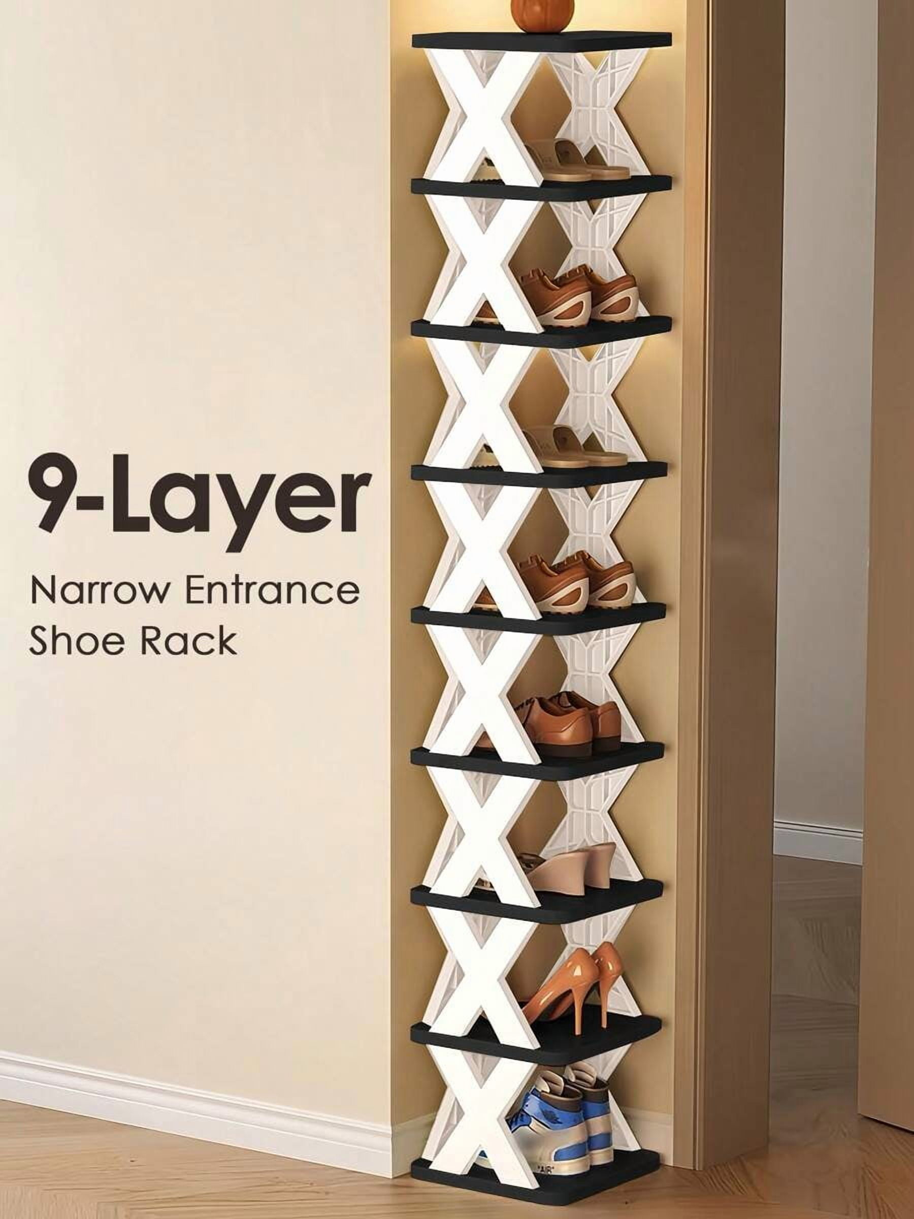 9-Layer Narrow Entrance Shoe Rack Plastic Vertical Shoe Storage Box ...