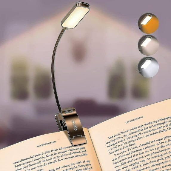 9 Led Book Light, Gritin 3 Eye-protecting Modes Reading Light Book Lamp (warm&cool White Light) -stepless Dimming, Rechargeable, Long Battery Life, 4-