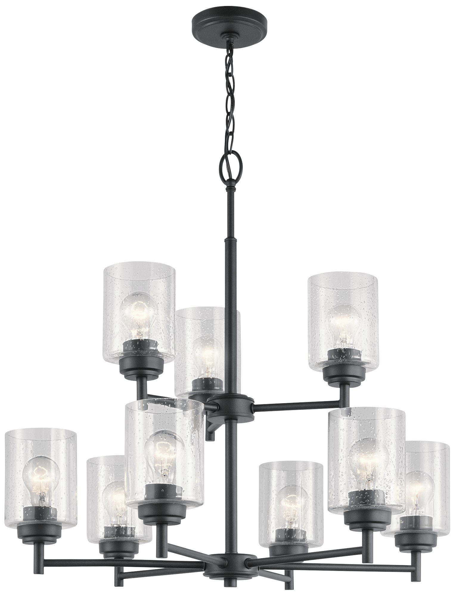 Winslow Black 27" 9-Light 2-Tier Chandelier with Clear Seeded Glass