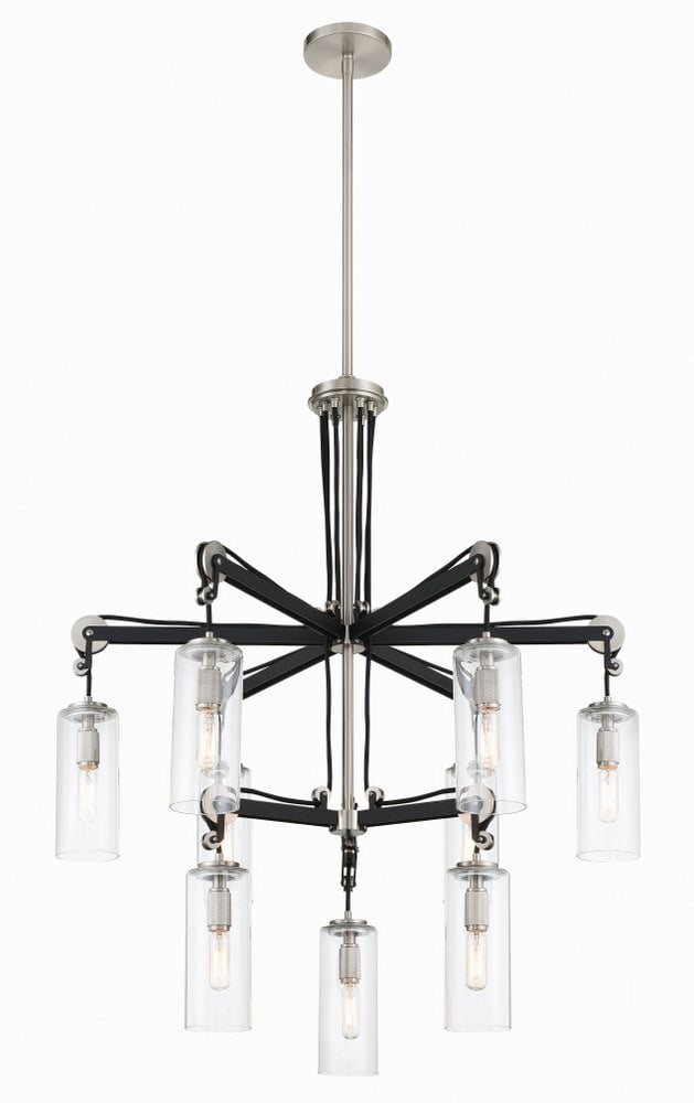 Pullman Junction Coal and Brushed Nickel 9-Light Chandelier