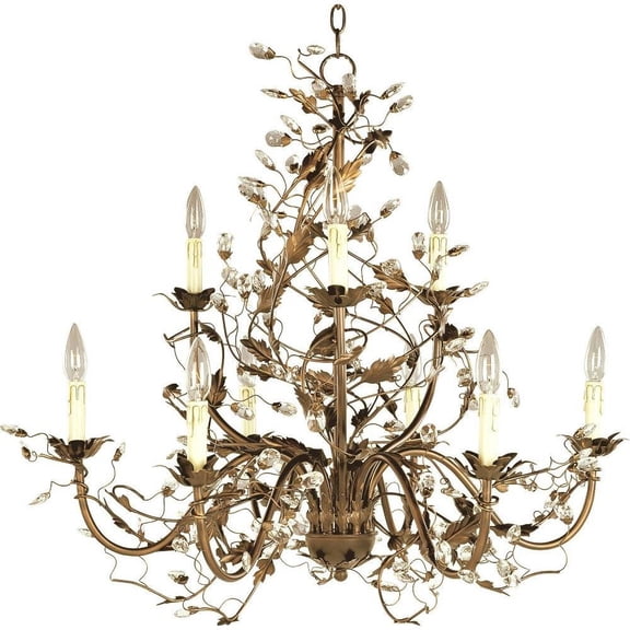 -9 Light 2-Tier Chandelier in Leaf Style-29 inches Wide By 30.5 inches High-Etruscan Gold Finish Bailey Street Home 93-Bel-596956