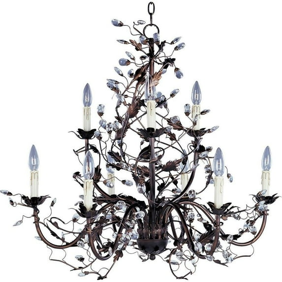 -9 Light 2-Tier Chandelier in Leaf Style-29 inches Wide By 30.5 inches High-Oil Rubbed Bronze Finish Bailey Street Home 93-Bel-596955