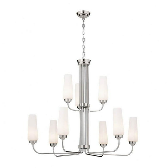 9 Light 2-Tier Large Chandelier in Art Deco Style-32.5 inches Tall-Polished Nickel Finish Bailey Street Home 147-Bel-4802252