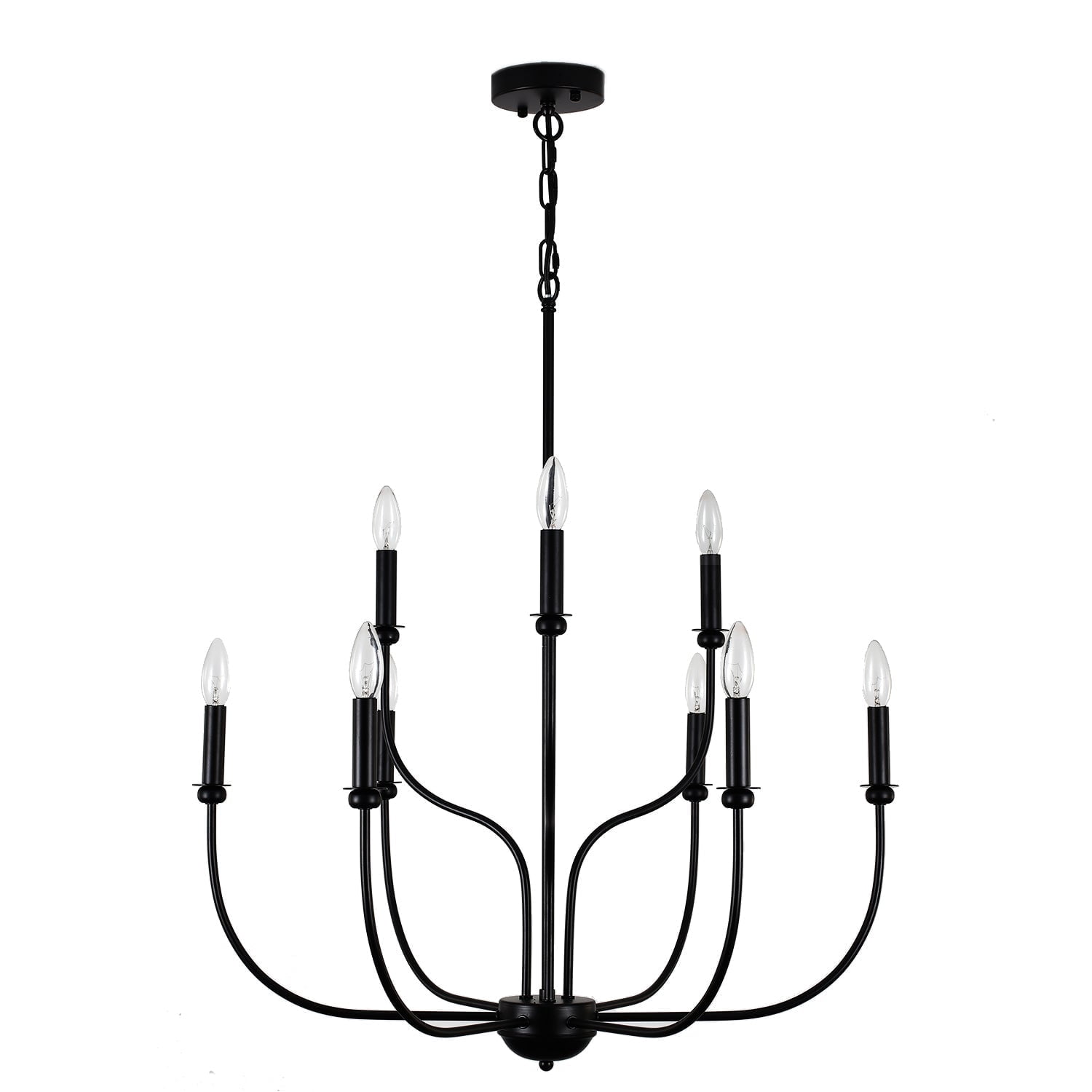 18-Light Black Farmhouse Chandelier - 2-Tier Vintage Industrial Pendant Light, Adjustable Height