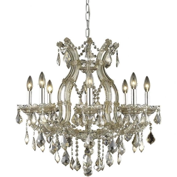 9 Light Chandelier-26 inches Tall and 26 inches Wide-Golden Teak Crystal Color-Golden Teak Finish Bailey Street Home 390-Bel-5047910