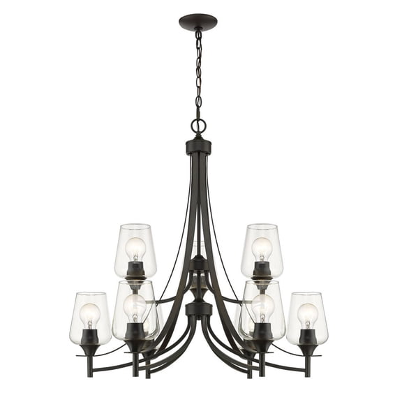 Z-Lite Joliet 9 Light Clear Glass Steel Chandelier in Matte Black