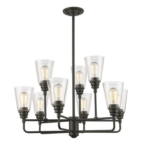 9 Light Chandelier in Utilitarian Style 29 inches Wide By 53.5 inches High-Olde Bronze Finish Bailey Street Home 372-Bel-1809594
