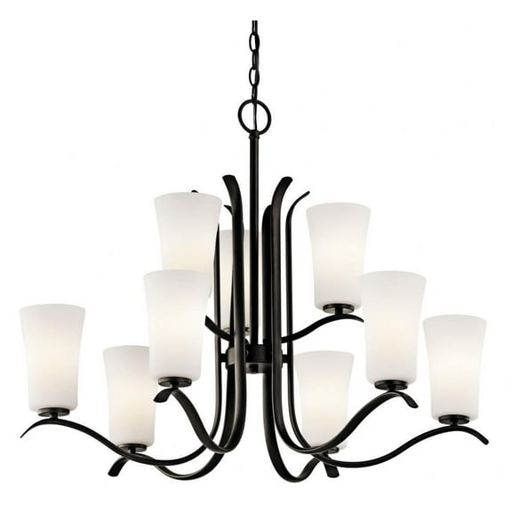 9 Light Contemporary Decorative Chandelier Light Fixture with Satin Etched White Glass-Olde Bronze Finish-Incandescent Lamping Type Bailey Street Home