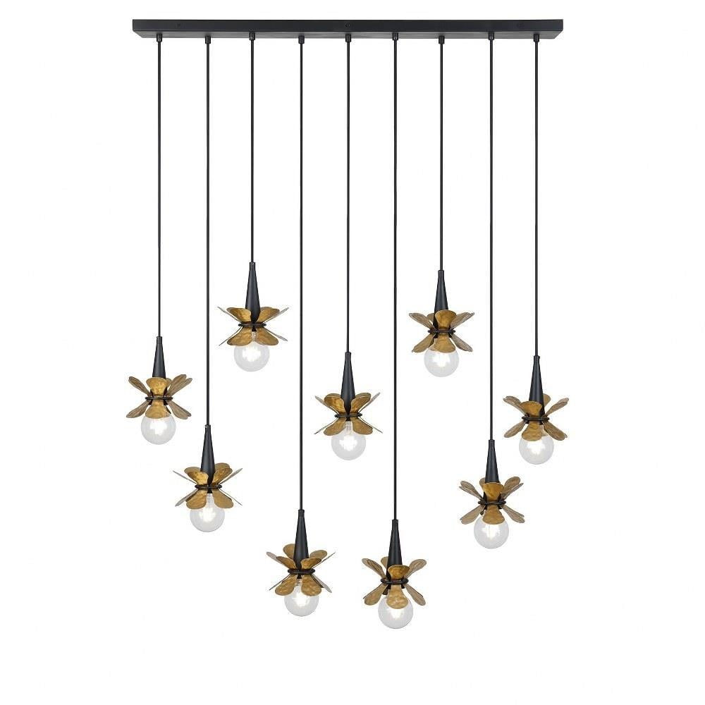 Portinatx Satin Black and Hammered Gold 9-Light Linear Chandelier