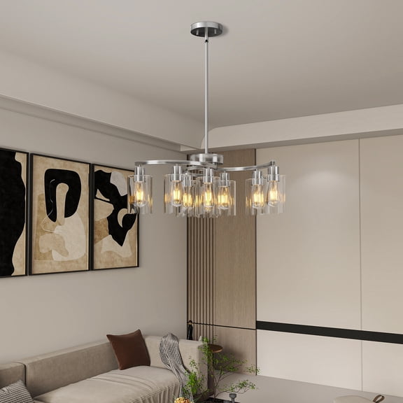 9-Light Modern Chandelier Pendant Lights 29.5in for Dining Room Seeded Glass for Kitchen Island Living Room Foyer Bedroom E26 Base Chrome