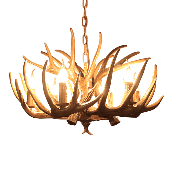 9-Light Resin Antler Chandelier, Rustic Deer Horn Pendant Light for Cabin, Bar, Farmhouse & Living Room, E12 Base, Vintage Brown Finish (Small, 33.5" Dia)