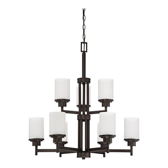 F17029-64-Sunset Lighting-Somes - 9 Light 2-Tier Chandelier   Provincial Bronze Finish with Linen Glass