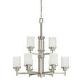 thumbnail image 1 of F17029-80-Sunset Lighting-Somes - 9 Light 2-Tier Chandelier   Bright Satin Nickel Finish with Linen Glass, 1 of 2