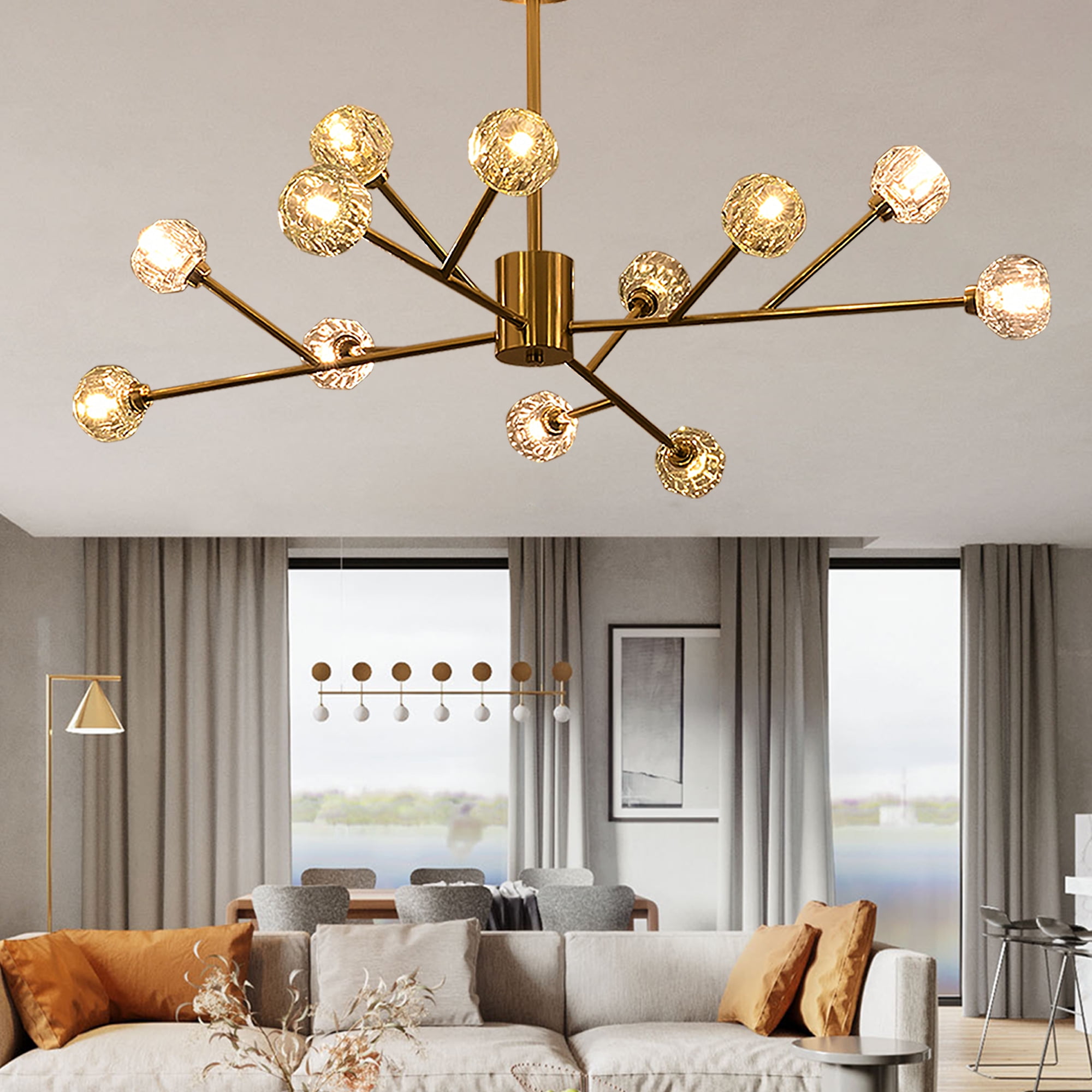 9 Lights Modern Crystal Chandeliers, Spherical Globe Chandelier for