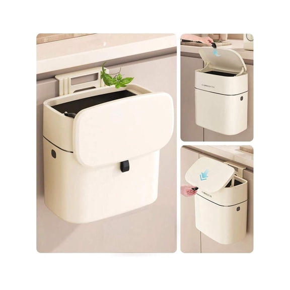 9 Liter Hanging Compost Bin for Kitchen Cabinet, 2.4 Gallon Small Under Sink Trash Can with Lid, Odorless Indoor Garbage Bin for Food Scraps
