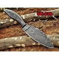 thumbnail image 1 of 9" Long Damascus steel skinning knife, 4.5" hand forged full tang blade with 4" cutting, Bull horn Scale, cow hide Leather sheath, 1 of 6