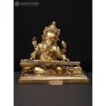thumbnail image 1 of 9-inch Lord Ganesha Playing Veena - Handmade Brass Sculpture, 1 of 4
