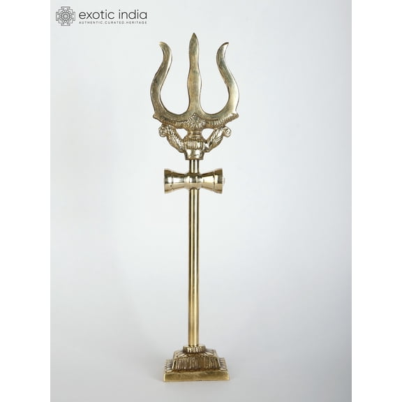 9" Lord Shiva's Trident (Trishul) in Brass with Stand