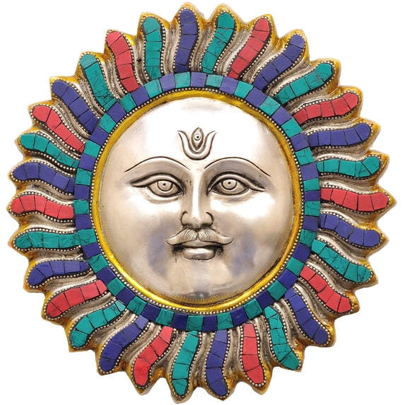 9 Inch Lord Surya Wall Hanging Brass Idol Sun God Sculpture