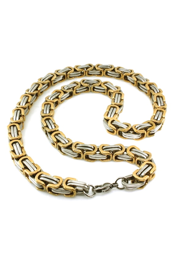 Stainless Steel 9 MM Two-Tone Imperial Box Chain Link Necklace