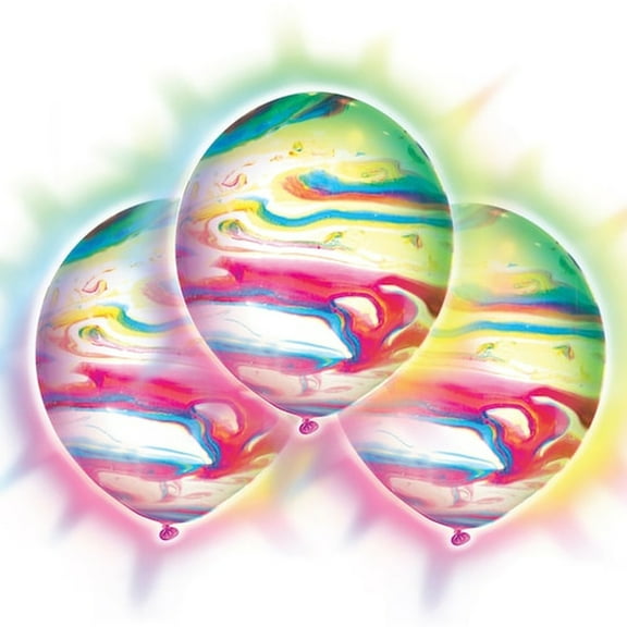9" Marble LED Light up Balloons, 3 Count by Unique (Pack of 3)
