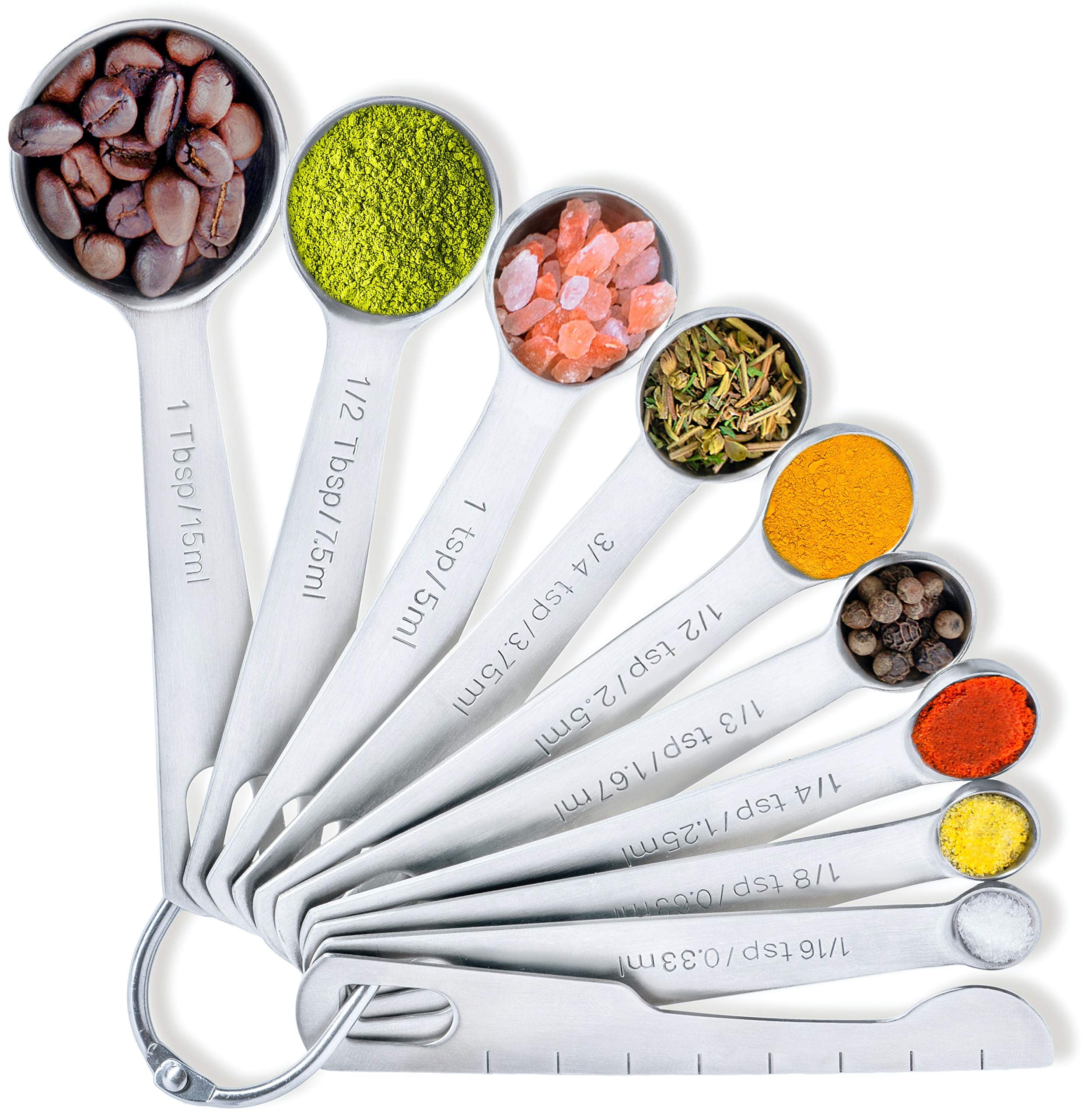 9 Measuring Spoons, Heavy Duty 18/8 Premium Stainless Steel Measuring Spoons Set, Spoons with US and Metric Measurements, Set of 9 + Leveler, Measuring tools for Dry and Liquid Ingredients - Walmart.com