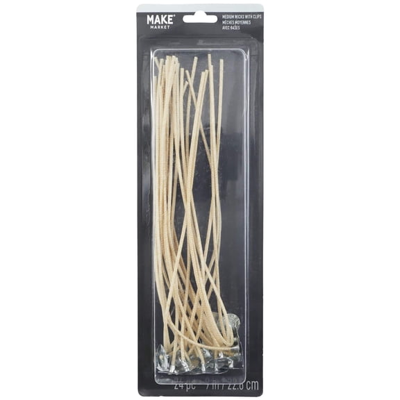 9" Medium Candle Wicks with Clips by Make Market â€“ Pre-Waxed Cotton Wicks with Metal Tabs for DIY Candle Making - 6 Pack