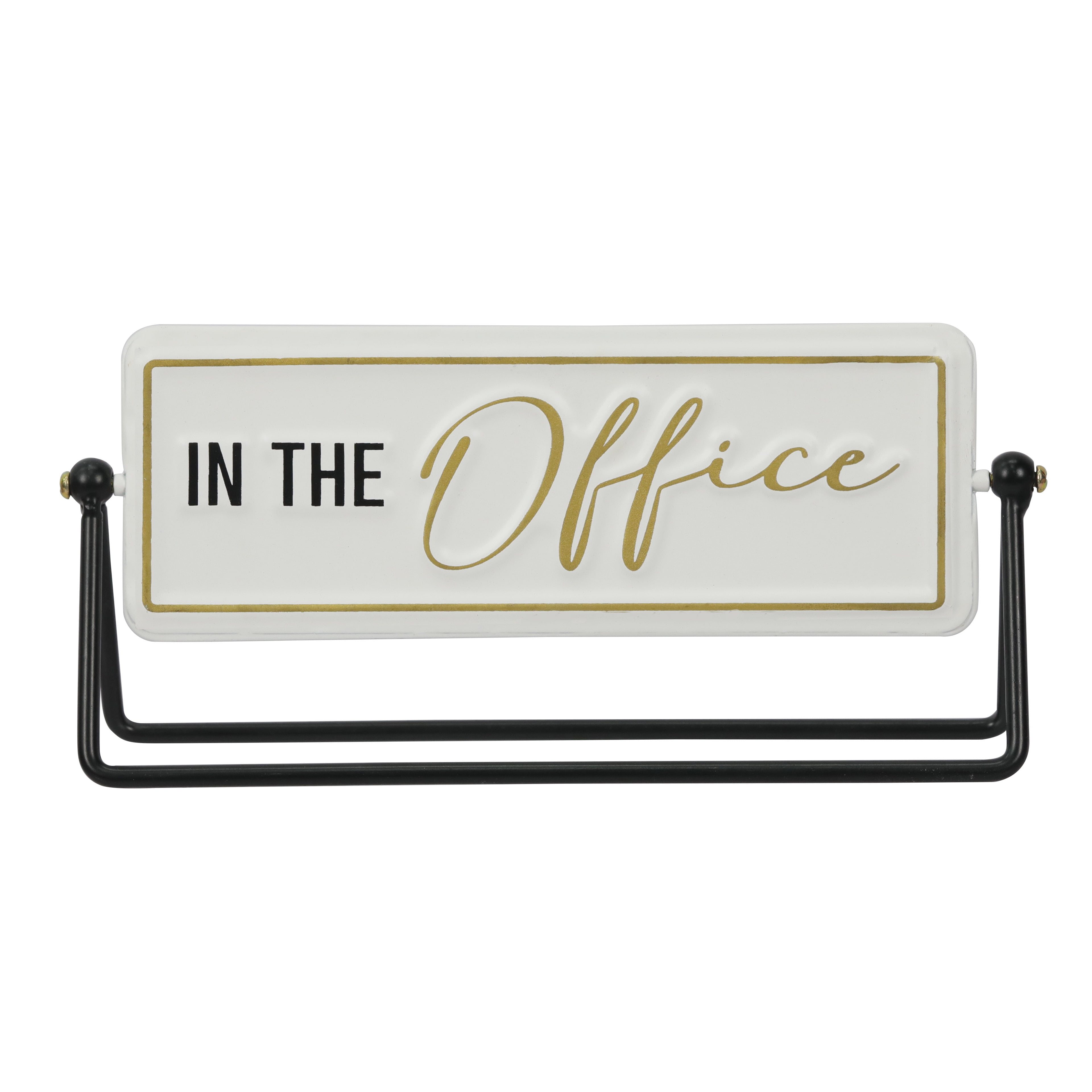 9" White and Gold Metal Office Flip Sign