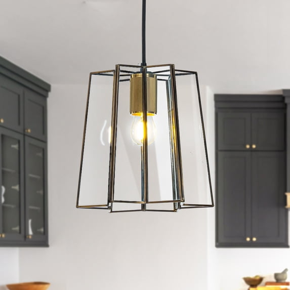 9" Minimalist Angled Ceiling Lantern Brown Glass Chandelier 1-Light Rustic Modern Pendant Light